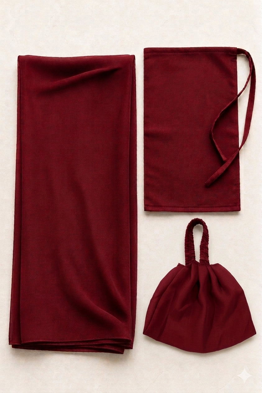 Premium 3-Piece Wine-Red Hijab Set