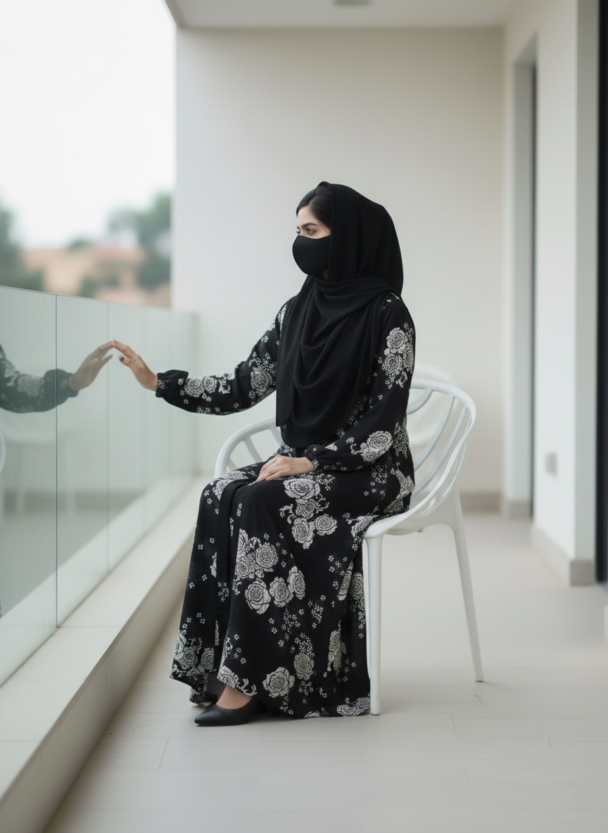 Hani Black & Whaite Floral Abaya