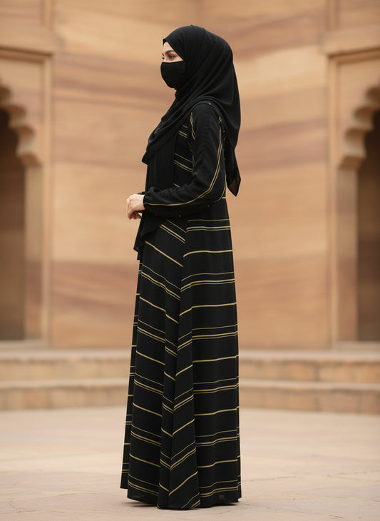 Gold & Black Striped Abaya