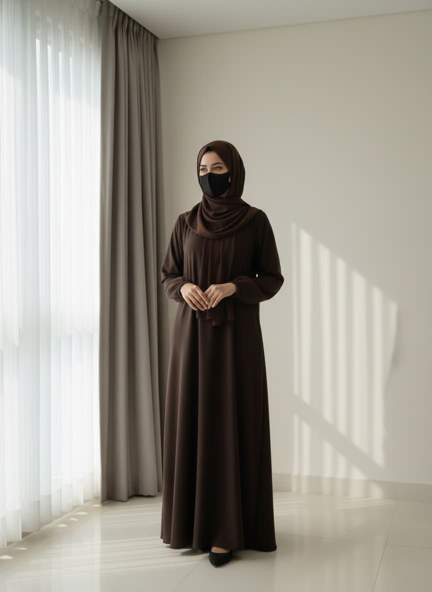 Classic Smooth Chocolate Brown Abaya with Elastic Cuffs