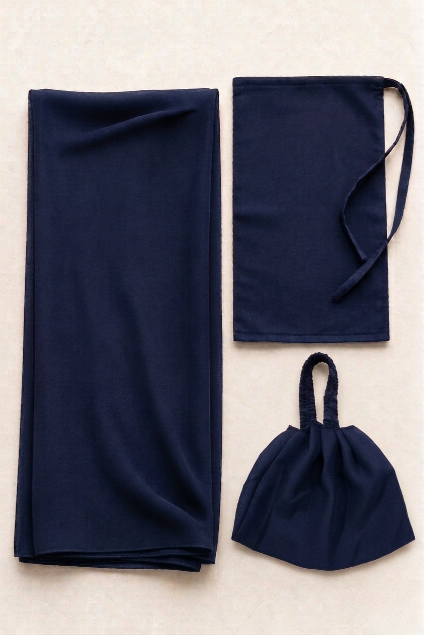 Premium 3-Piece Navy-Blue Hijab Set