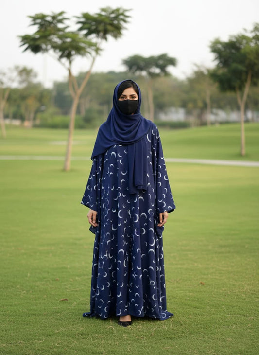 Navy Crescent Moon Abaya