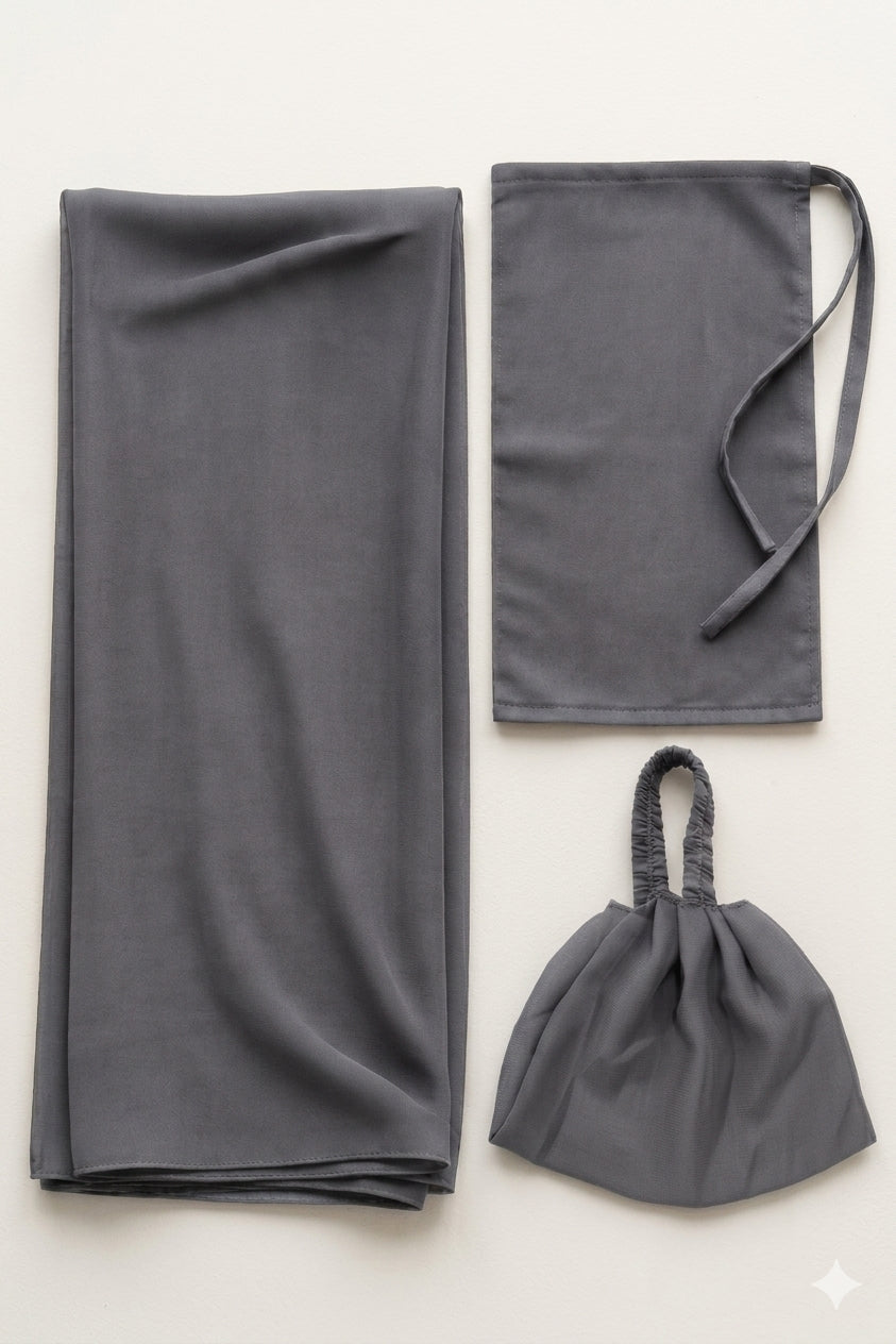Premium 3-Piece Grey Hijab Set