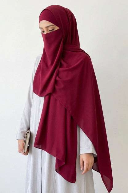 Premium 3-Piece Wine-Red Hijab Set