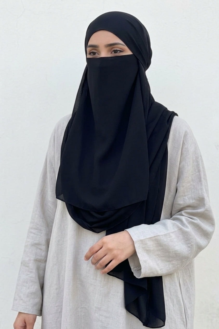 Premium 3-Piece Black Hijab Set