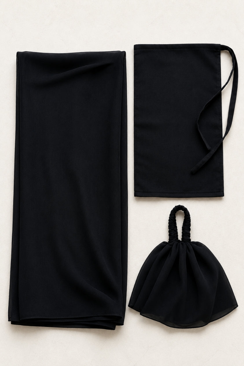 Premium 3-Piece Black Hijab Set