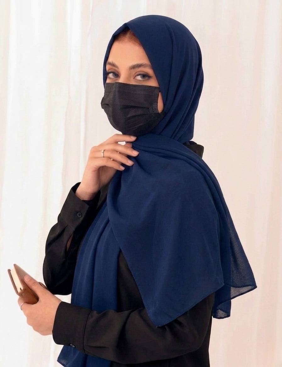 Navy Blue Soft Georgette Scarf