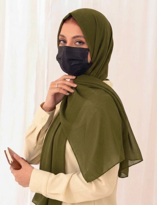 Olive Green Soft Georgette Scarf