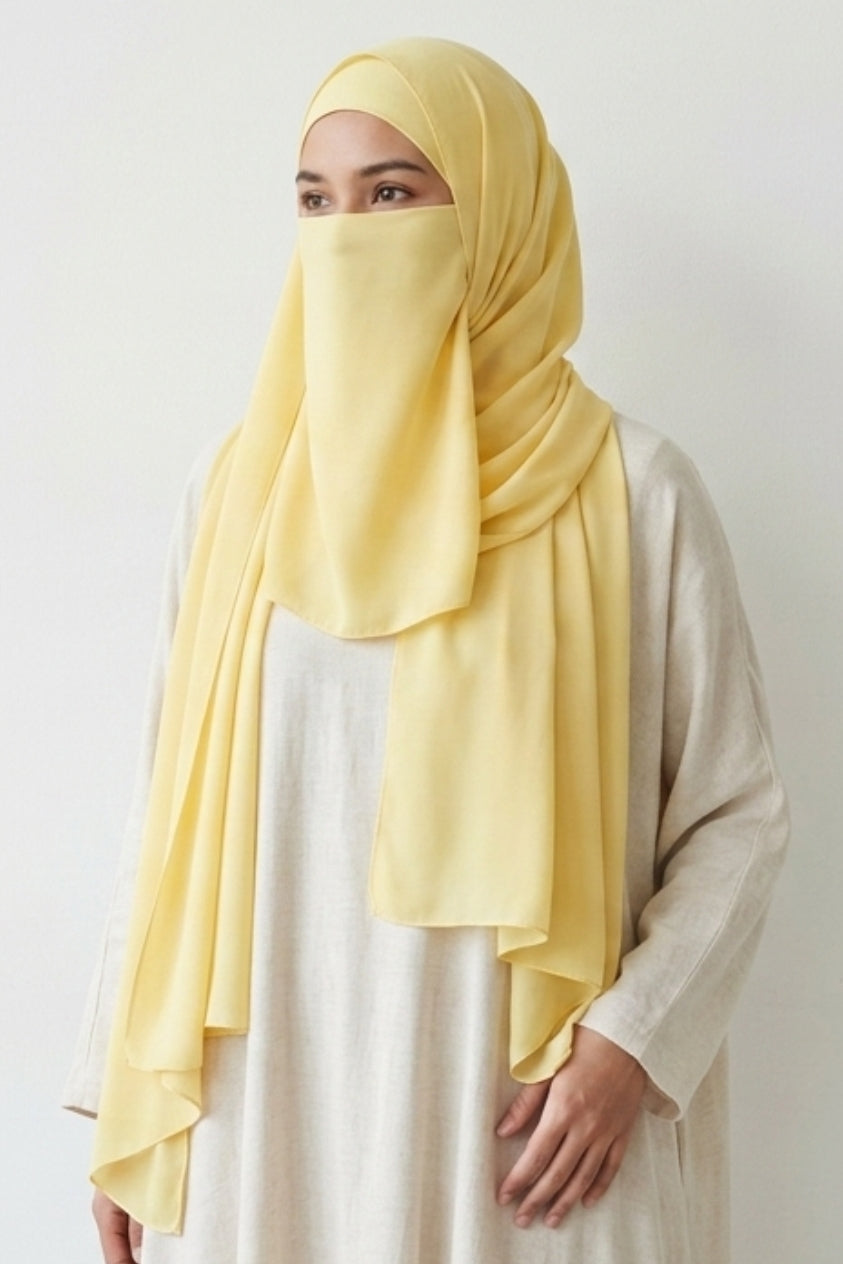 Premium 3-Piece Pastel-Yellow Hijab Set