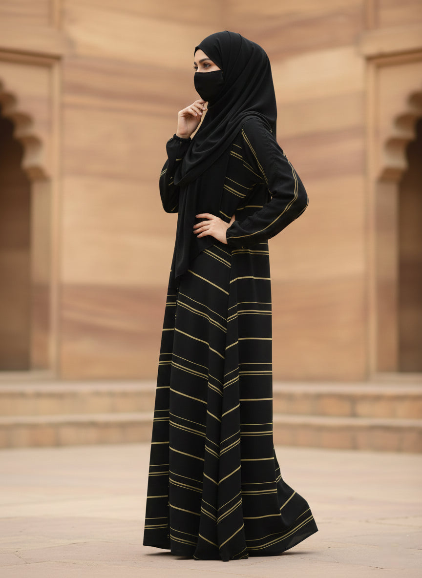 Gold & Black Striped Abaya
