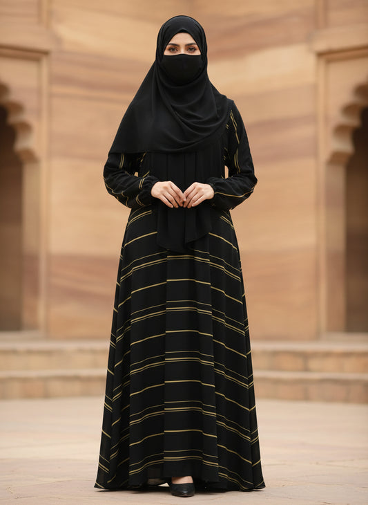 Gold & Black Striped Abaya