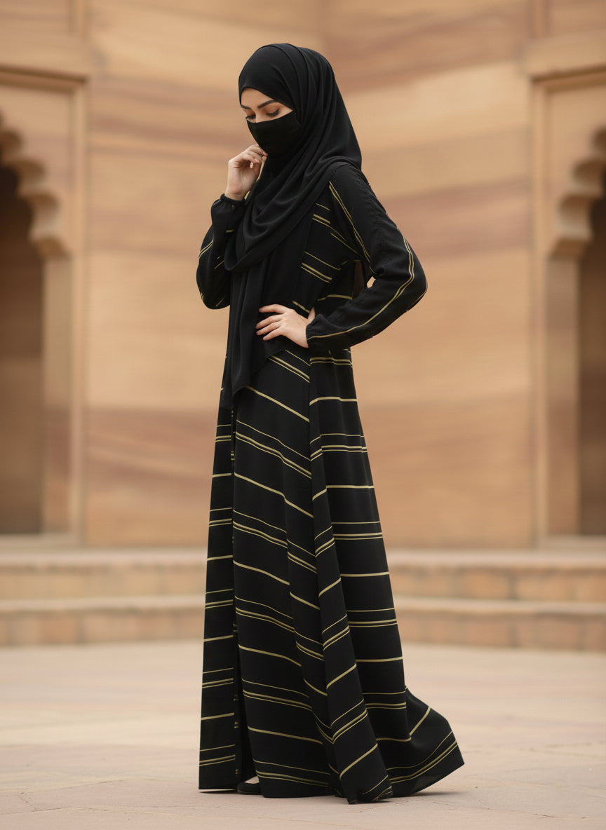Gold & Black Striped Abaya