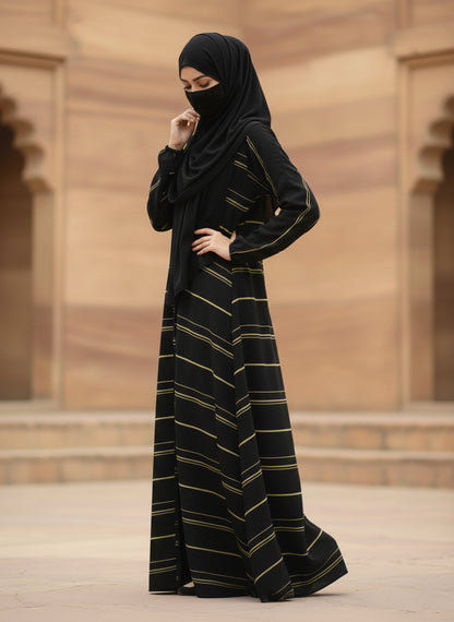 Gold & Black Striped Abaya
