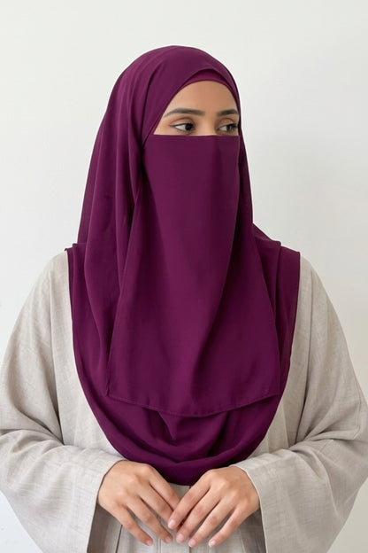 Premium 3-Piece Magenta-Purple Hijab Set