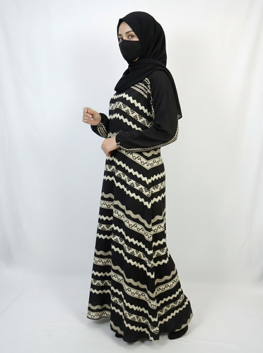 Black & Beige Geometric Abaya