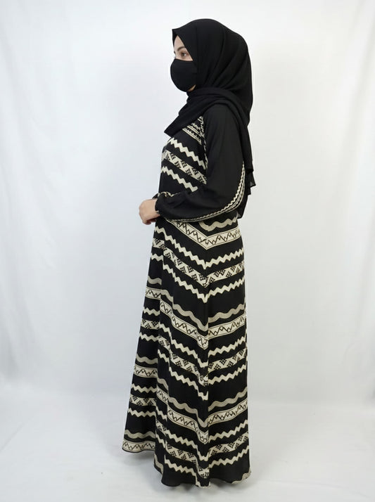 Black & Beige Geometric Abaya