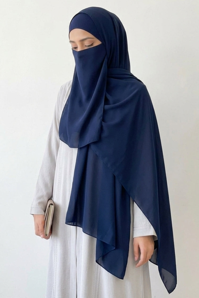 Premium 3-Piece Navy-Blue Hijab Set