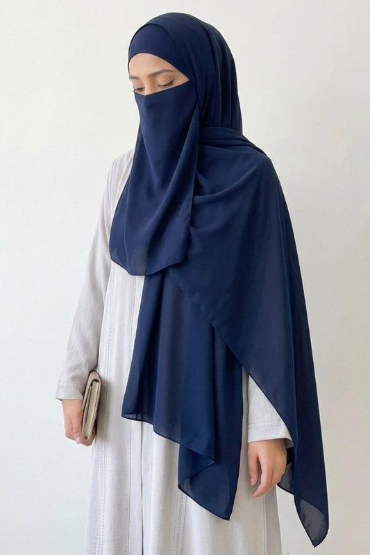 Premium 3-Piece Navy-Blue Hijab Set