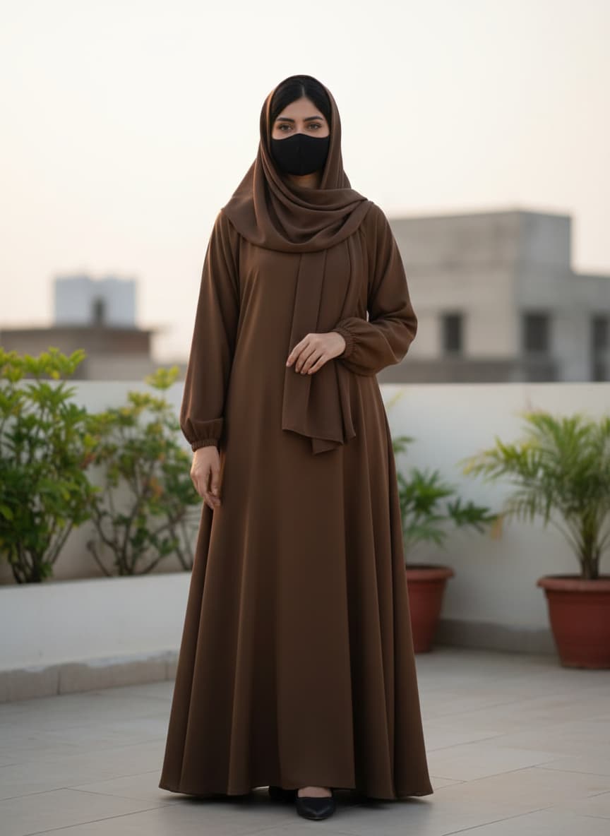 Classic Mocha Brown Abaya with Elastic Cuffs