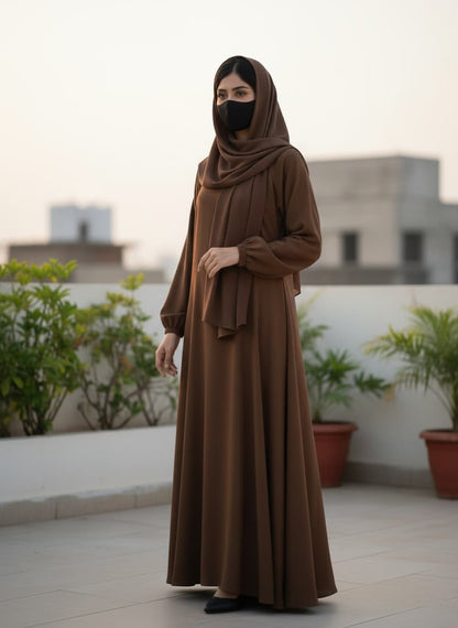 Classic Mocha Brown Abaya with Elastic Cuffs