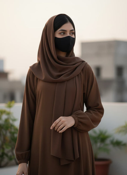 Classic Mocha Brown Abaya with Elastic Cuffs