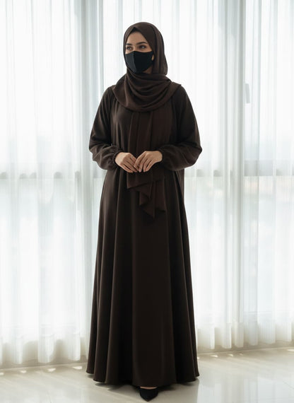 Classic Smooth Chocolate Brown Abaya with Elastic Cuffs