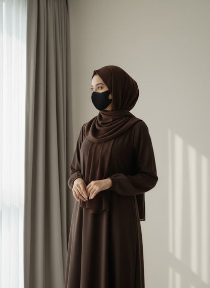 Classic Smooth Chocolate Brown Abaya with Elastic Cuffs