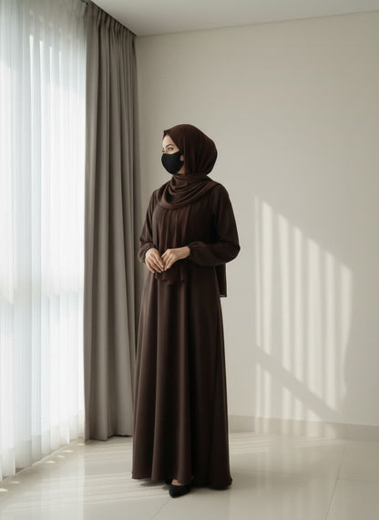 Classic Smooth Chocolate Brown Abaya with Elastic Cuffs