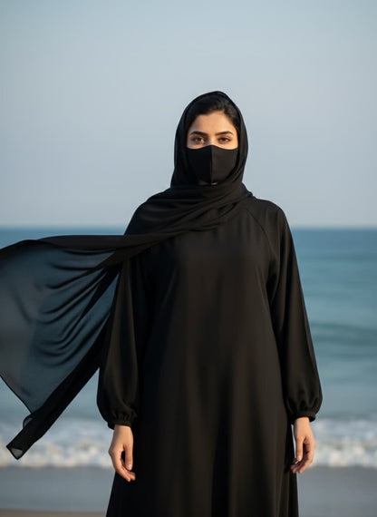 Classic Deep Black Abaya with Elastic Cuffs