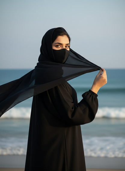 Classic Deep Black Abaya with Elastic Cuffs