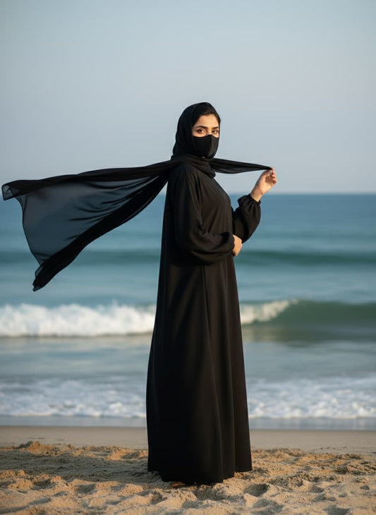 Classic Deep Black Abaya with Elastic Cuffs
