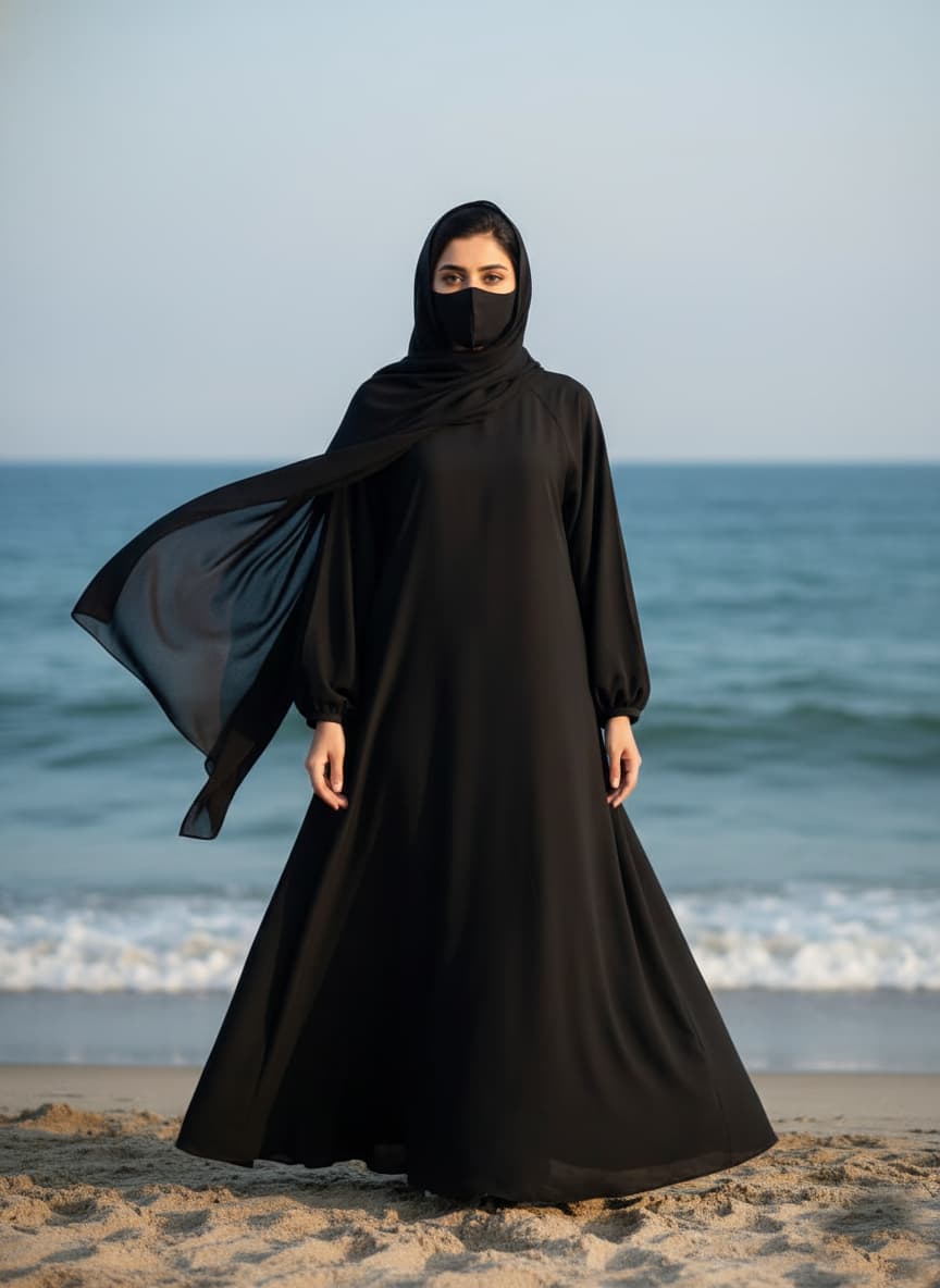 Classic Deep Black Abaya with Elastic Cuffs