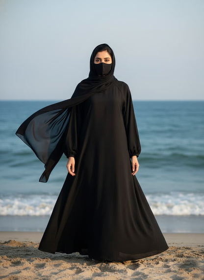 Classic Deep Black Abaya with Elastic Cuffs