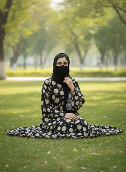 Enchanting Black Floral Printed Abaya